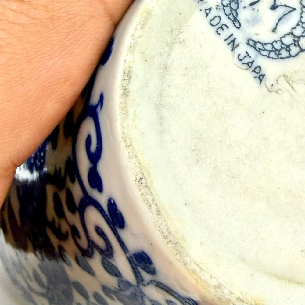 Antique Morimura Bros Blue White Porcelain Phoenix Lidded Jar Cup Japan